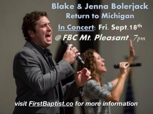 Blake and Jenna Bolerjack First Baptist Mount Pleasant 9-18-15